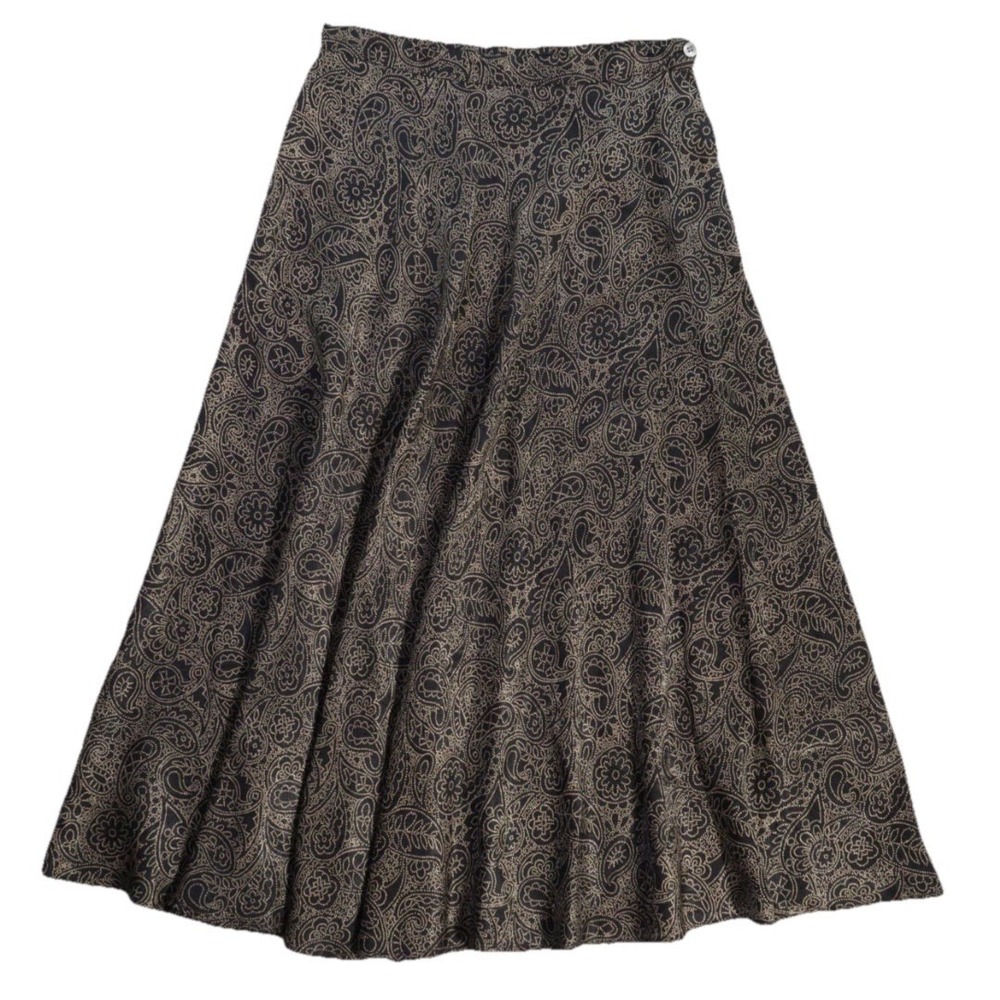 Vintage Charter Club Skirt 100% Silk Black Paisley Pleated Maxi Whimsigoth Fairy